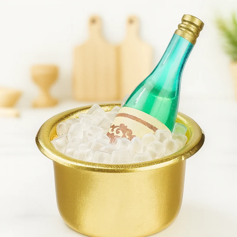 Miniatur Sektkühler mit Flasche ca. 3cm – Wichtel Zubehör