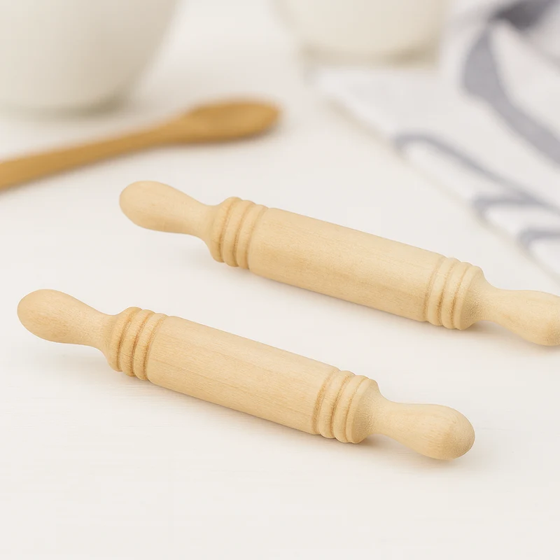 Miniatur Nudelholz 2er Set ca. 4,5cm - Wichtel Zubehör aus Holz