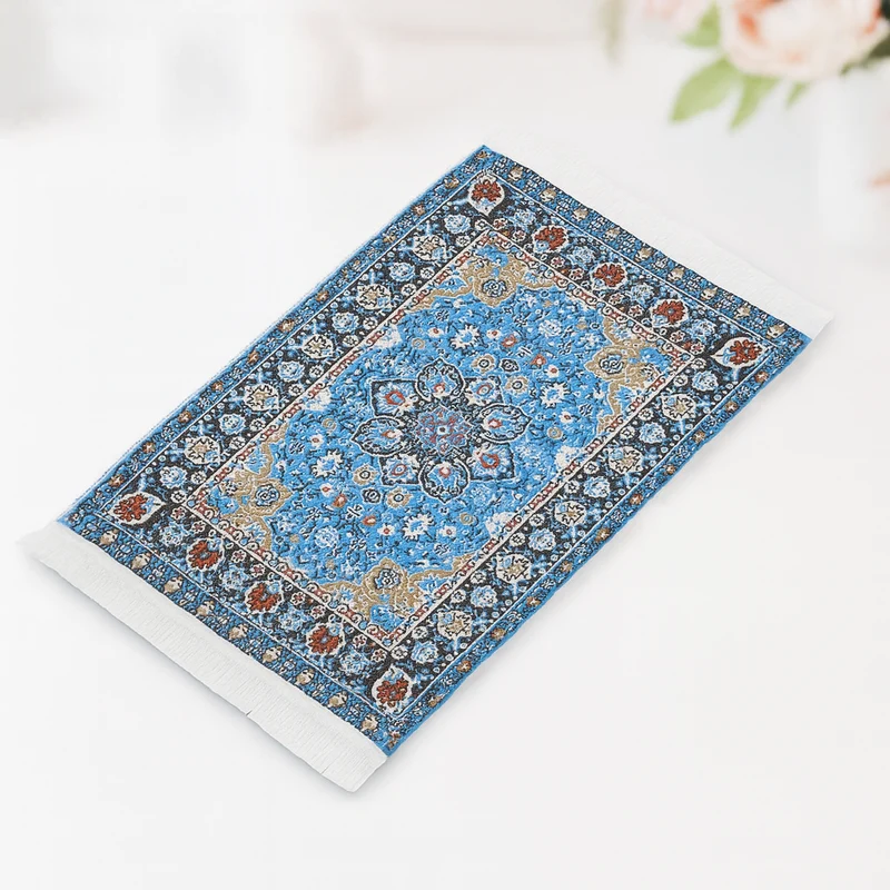 Miniatur Teppich blau gewebt 15x10cm – Wichtel Zubehör & Puppenhaus