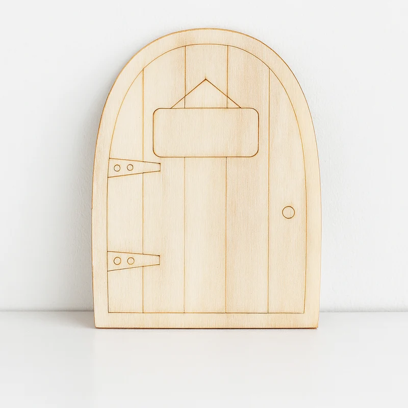 Miniatur Wichteltür Holz mit Schild 6,5x9,5x0,3cm – Wichtel Zubehör