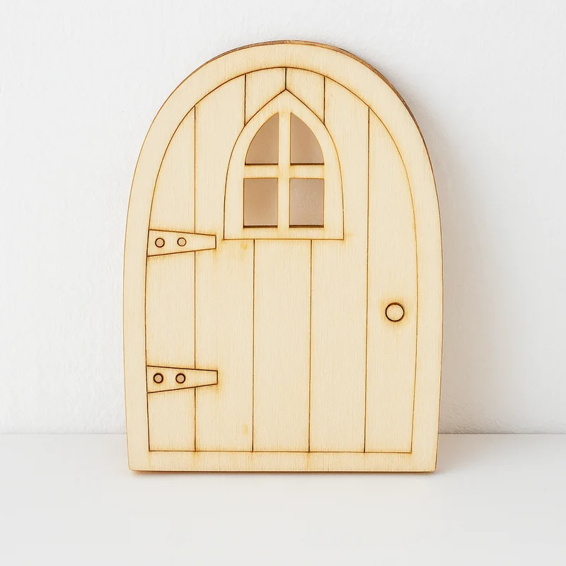Miniatur Wichteltür Holz mit Fenster 6x10x0,3cm – Wichtel Zubehör