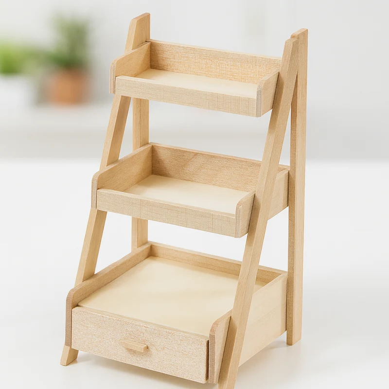 Miniatur Treppenregal Holz 5,1x5,1x10,9cm – Wichtel Zubehör