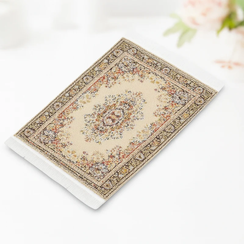 Miniatur Teppich beige gewebt 15x10cm – Wichtel Zubehör & Puppenhaus