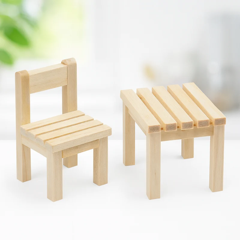 Miniatur Tisch & Stuhl Holz ca. 3x3x5,5cm – Wichtel Zubehör