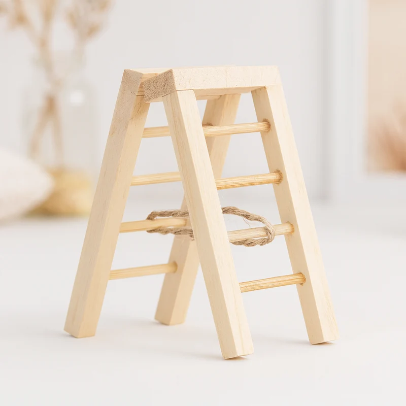 Miniatur Stehleiter 7,5cm Holz – Wichtel Zubehör für Puppenhaus & Diorama