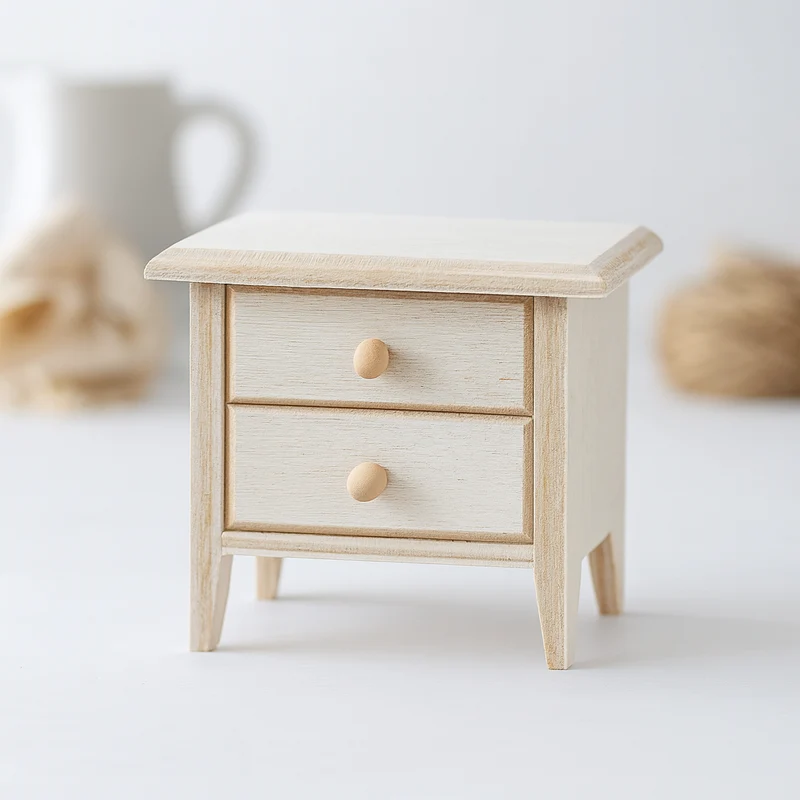 Miniatur Nachtschrank 4,9cm Holz – Wichtel Zubehör für Puppenhaus & Diorama