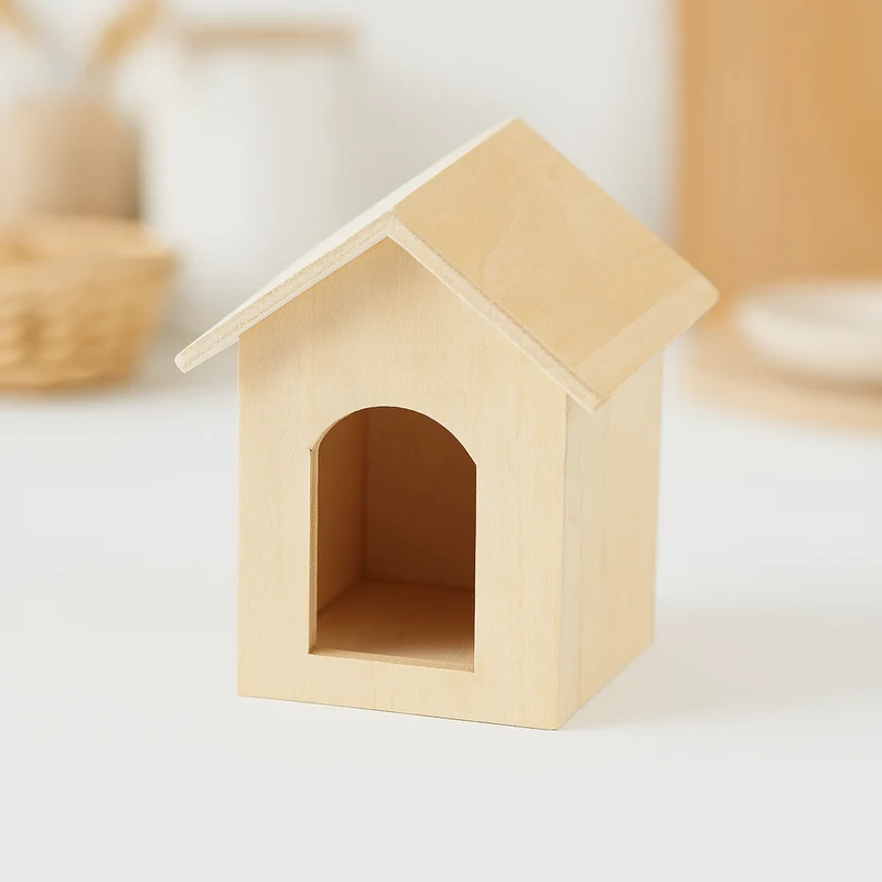Miniatur Hundehütte 5,5cm Holz – Wichtel Zubehör für Puppenhaus & Diorama