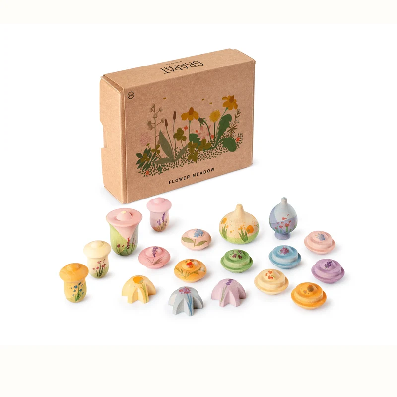 Grapat Flower Meadow - 18 handbemalte Blumen aus Holz