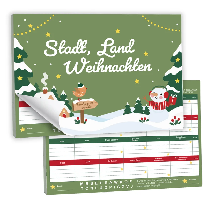 Stadt, Land, Weihnachten – Weihnachtliches Stadt-Land-Fluss Spiel für die ganze Familie | A4 Spielblock