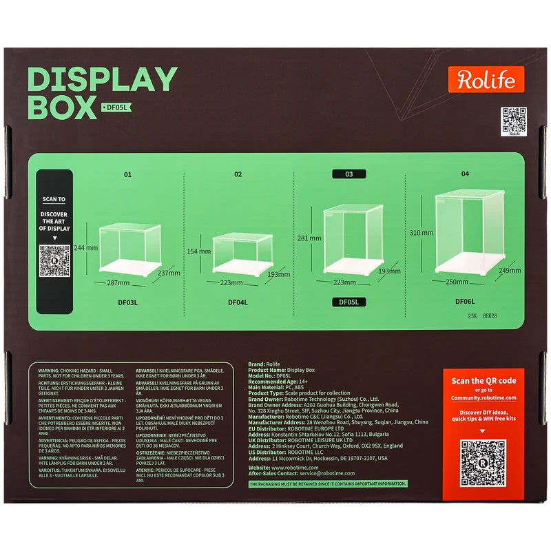 Robotime Dust Cover / Display Case Portrait M (Innenmaße L:205mm*B:177mm*H:264mm) DF05L