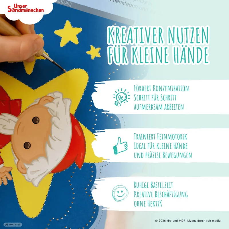Unser Sandmännchen - Prickelset inkl. 10 Vorlagen, Filz & Nadel