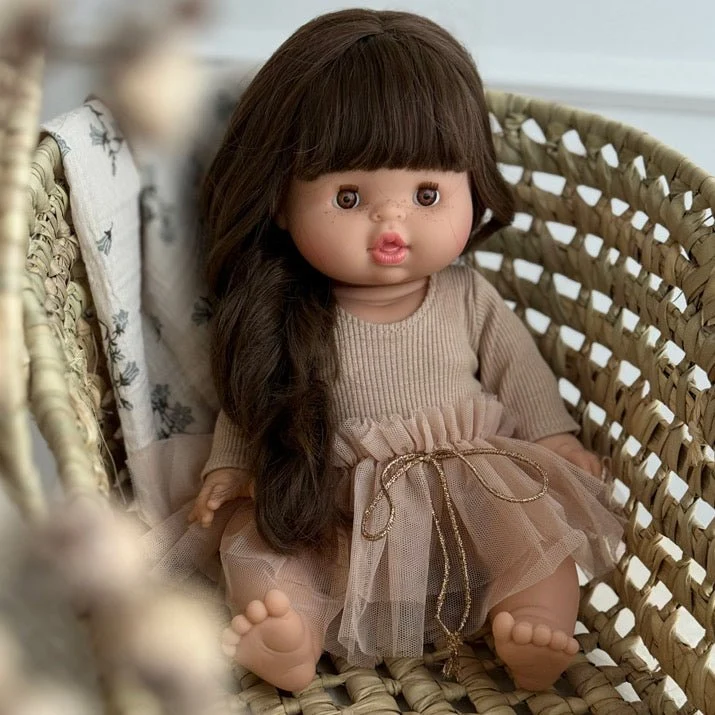 Puppe "Valentine" 34cm mit braunen langen Haaren und Pony