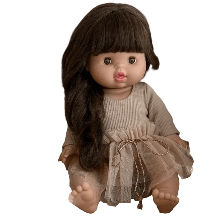 Puppe "Valentine" 34cm mit braunen langen Haaren und Pony