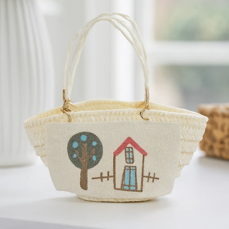 Miniatur Tasche mit Haus-Motiv – Wichtel Zubehör 5,2x2x3cm