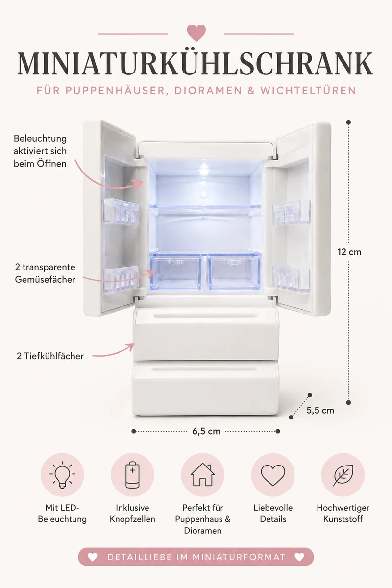 Miniaturkühlschrank mit Beleuchtung & Gefrierfächern