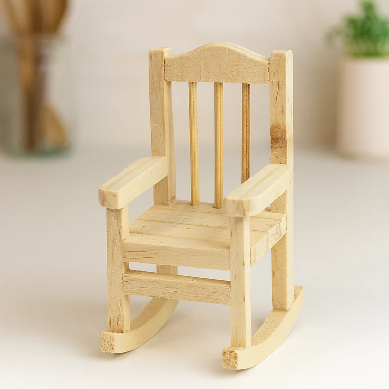 Miniatur Schaukelstuhl 5,5x5,5x10cm – Wichtel Zubehör aus Holz
