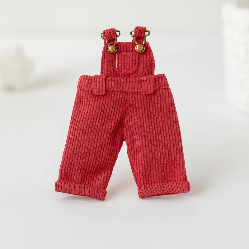 Miniatur Latzhose rot Cord – Wichtel Zubehör ca. 8,5x4cm aus Stoff