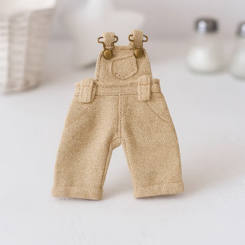 Miniatur Latzhose beige – Wichtel Zubehör ca. 8,5x4cm aus Stoff