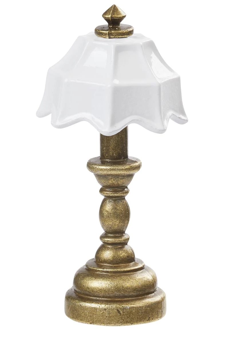 Miniatur Tischlampe messing-weiß – Wichtel Zubehör ca. 2x4,3cm