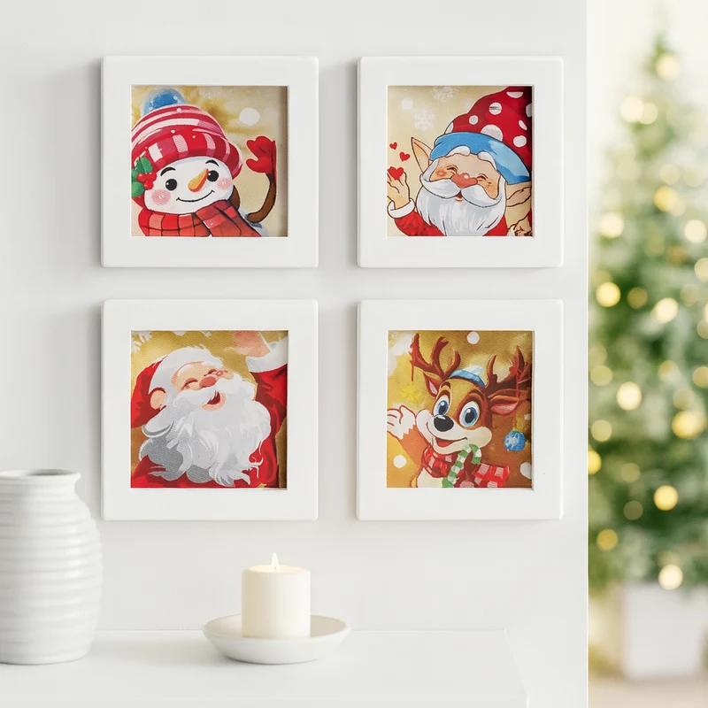 Miniatur Weihnachtsbilder 4-teilig – Wichtel Zubehör ca. 3x3cm