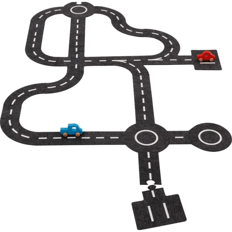 GoKi 53812 Spielstraße mit 2 Holzfahrzeugen, 30-teilig