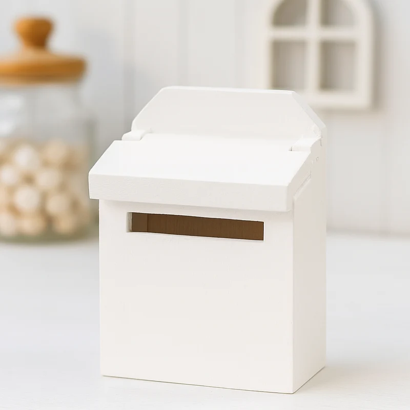 Miniatur Briefkasten Holz weiß 4,6x6,9cm – Wichtel Zubehör