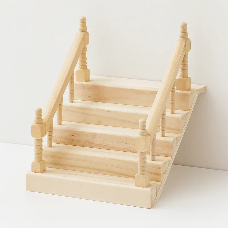 Miniatur Treppe mit Geländer 10,5cm – Wichtel Zubehör aus Holz