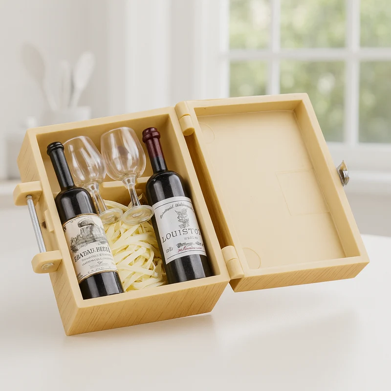 Miniatur Weinbox mit Flaschen & Gläsern – Wichtel Zubehör 4,5x3,3x2cm