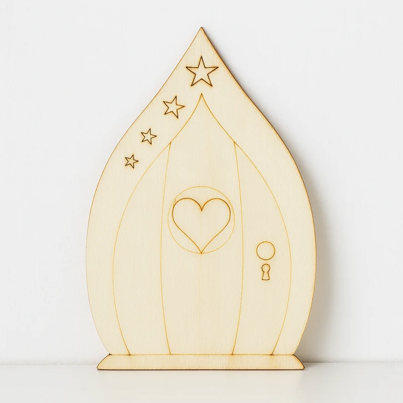 Miniatur Wichteltür Holz mit Herz & Sternen 6,4x10x0,3cm – Zubehör