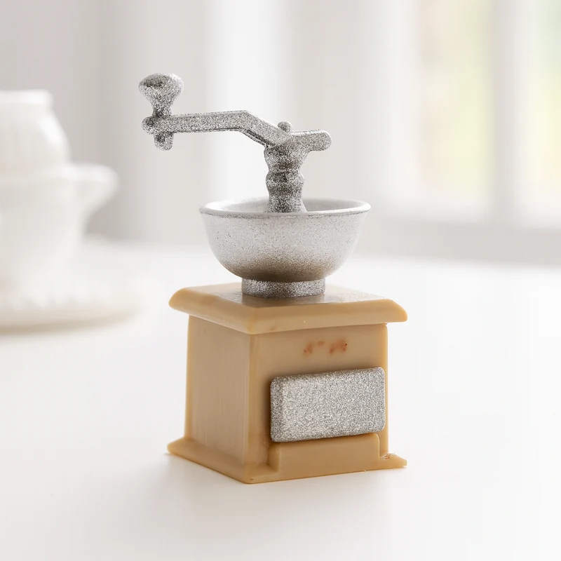 Miniatur Kaffeemühle silber-braun – Wichtel Zubehör ca. 2,5x1cm