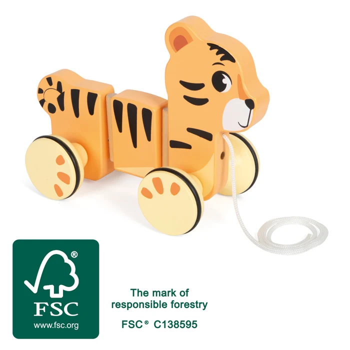 Nachziehtier „Tiger Safari“ aus Holz – Lauflernspielzeug für kleine Entdecker