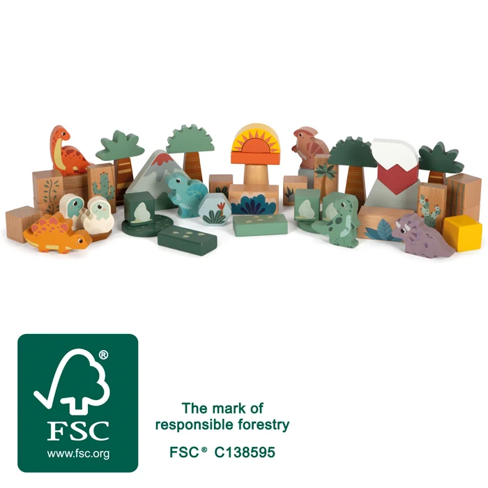 Holzbausteine „Dino“ – 50-teiliges Steck- & Bauset aus Holz