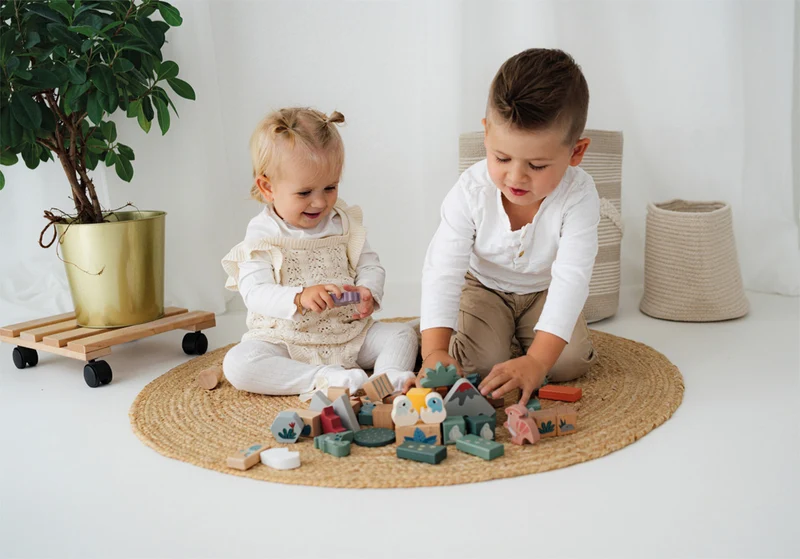 Holzbausteine „Dino“ – 50-teiliges Steck- & Bauset aus Holz