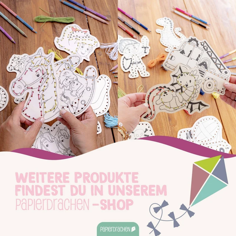 Papierdrachen DIY Fädelset aus Holz - Märchen & Traumwelten
