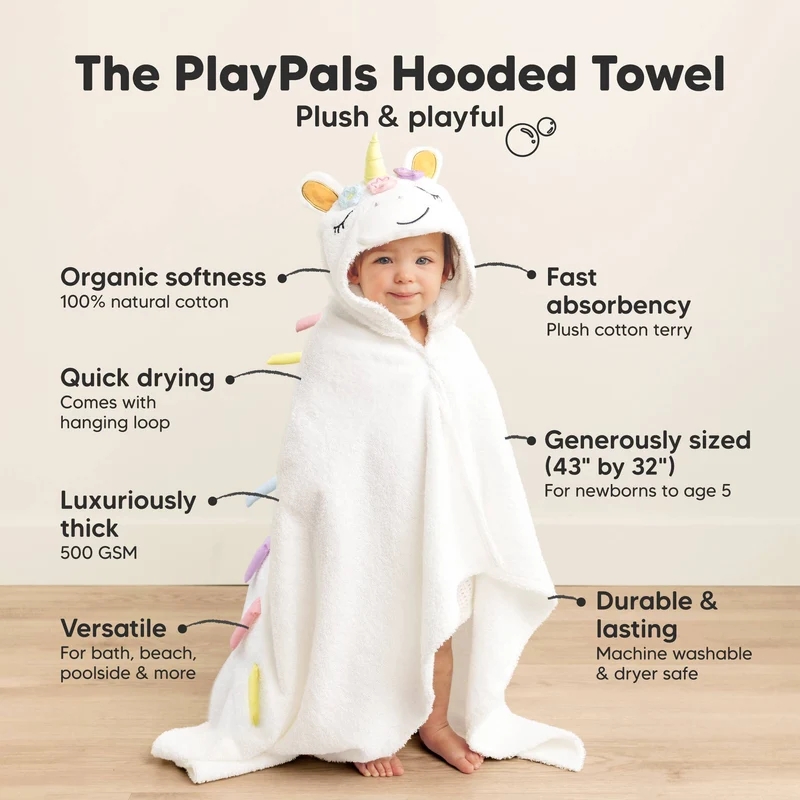 KeaBabies PlayPals Kapuzenhandtuch für Babys: Einhorn
