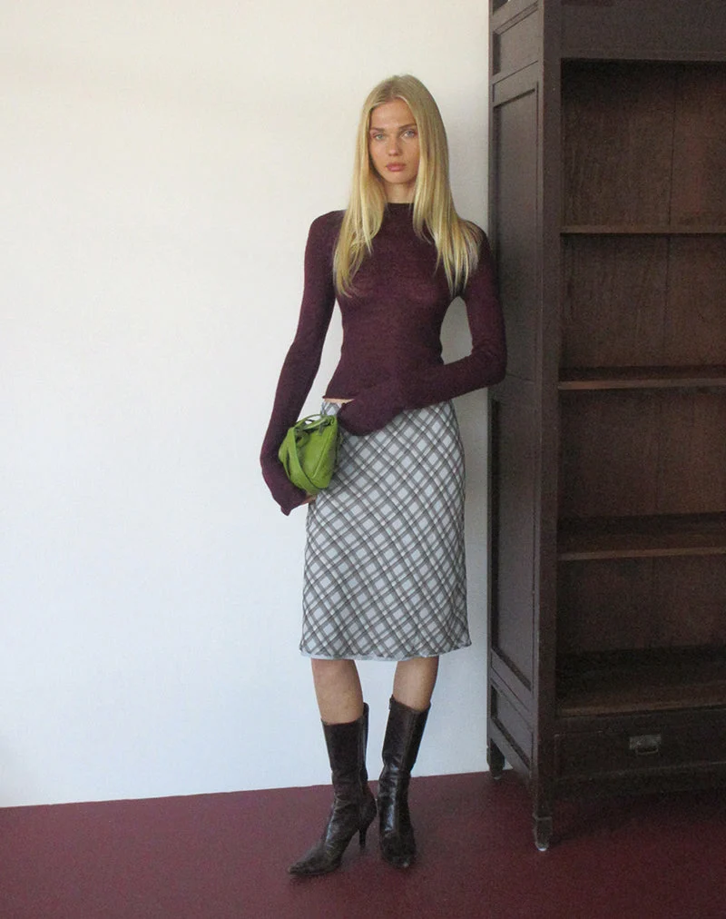 Azila Midirock aus Chiffon mit blau-braunem Karomuster
