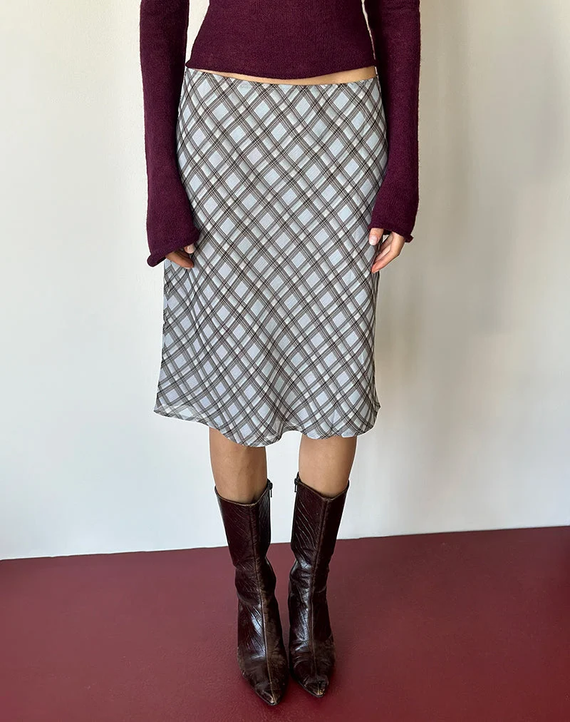 Azila Midirock aus Chiffon mit blau-braunem Karomuster