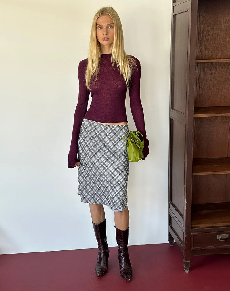 Azila Midirock aus Chiffon mit blau-braunem Karomuster