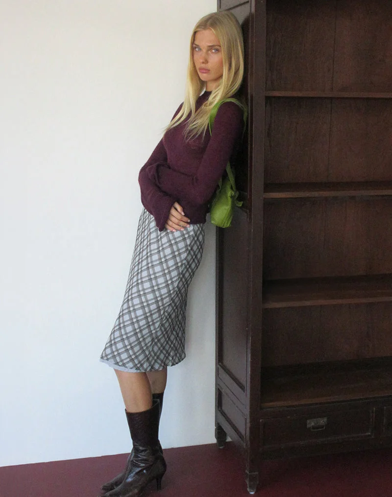 Azila Midirock aus Chiffon mit blau-braunem Karomuster
