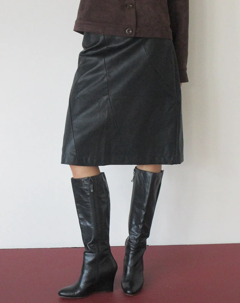 Damine Midi-Bleistiftrock aus PU, schwarz