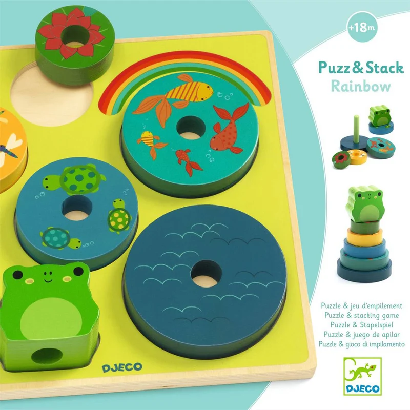 Djeco Stapelpuzzle „Rainbow“ – 2-in-1 Puzzle & Stapelspiel aus Holz