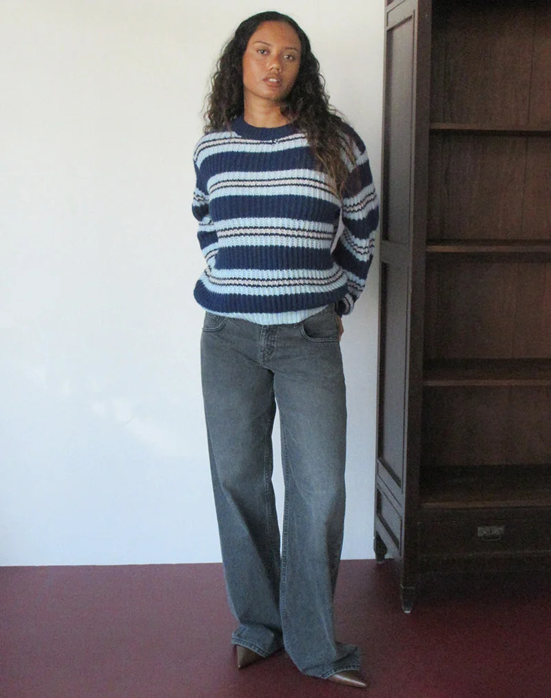Namirta-Pullover in Marineblau und Hellblau mit schwarzem Streifen