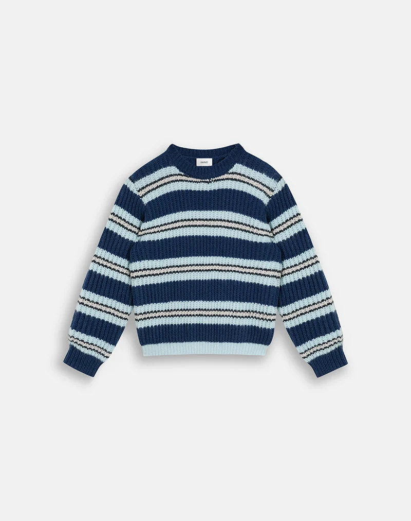 Namirta-Pullover in Marineblau und Hellblau mit schwarzem Streifen