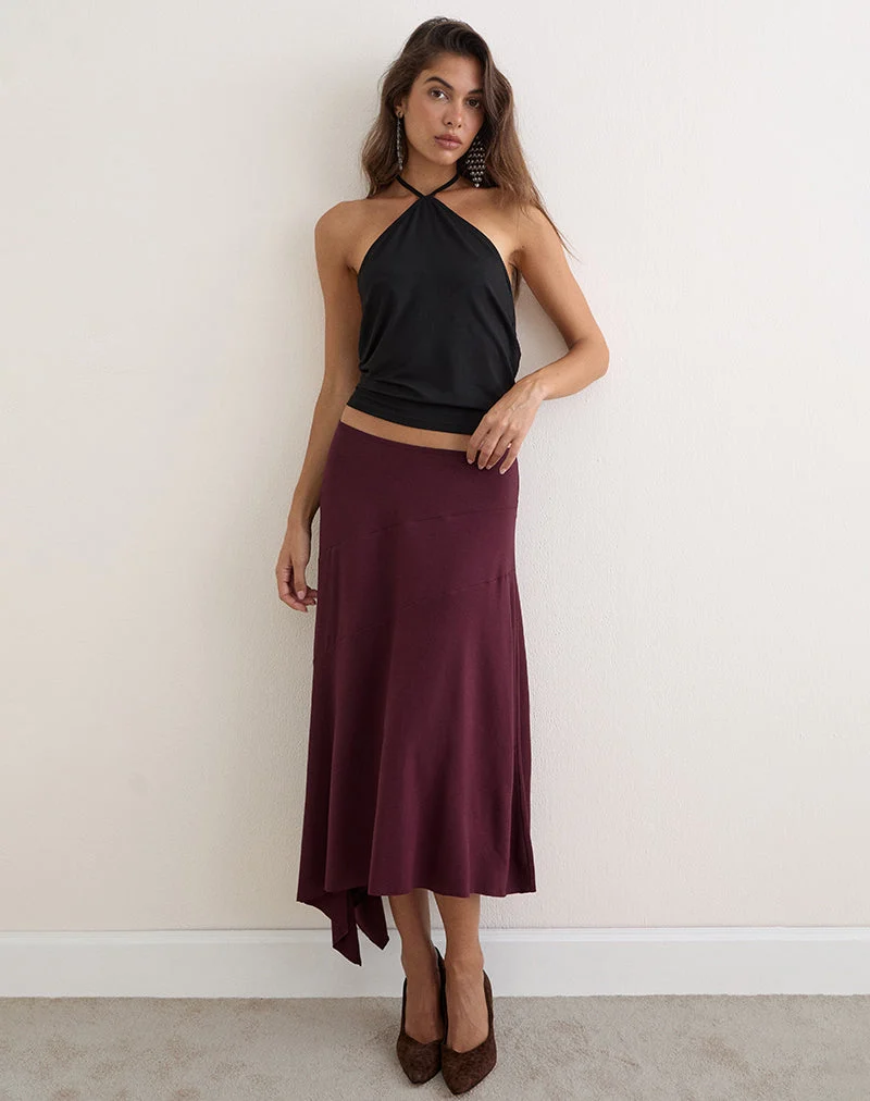 Temisi Midi-Rock aus Jersey in Dark Plum