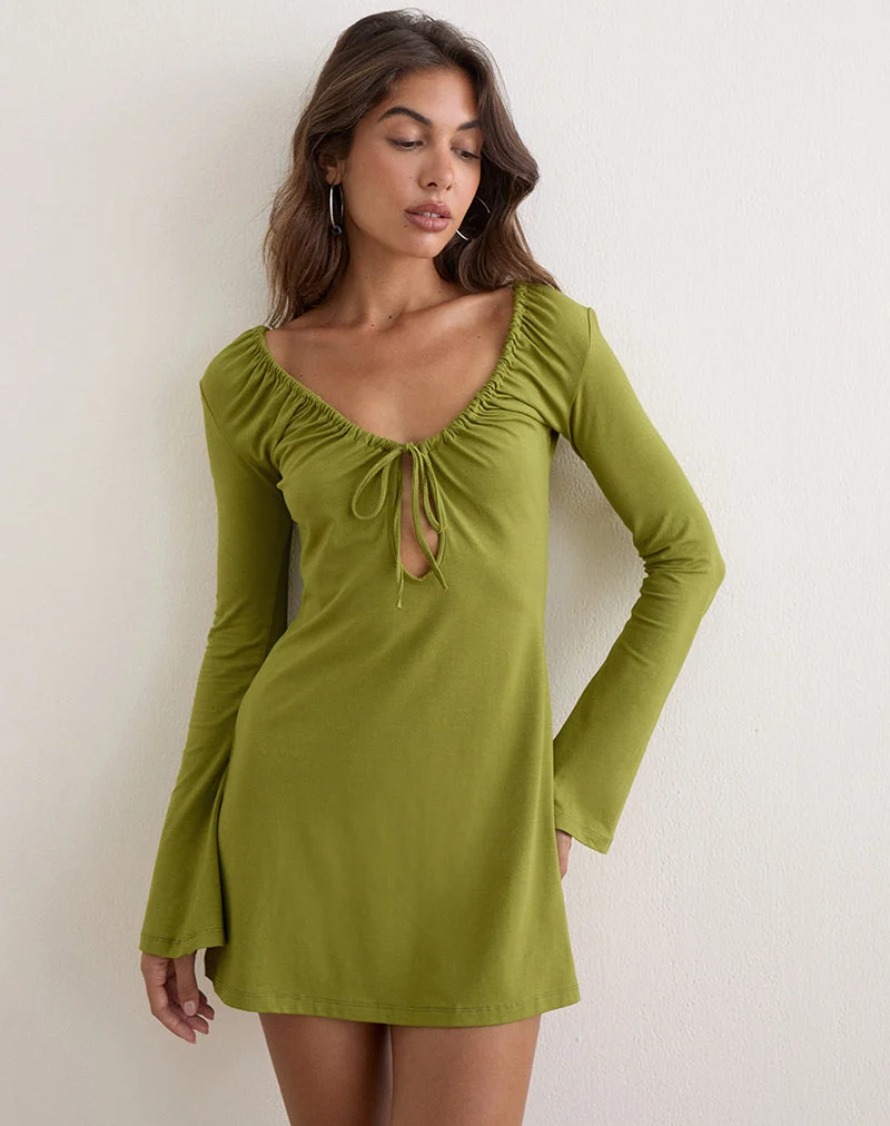 Pelagia Langarm-Minikleid in Moosgrün
