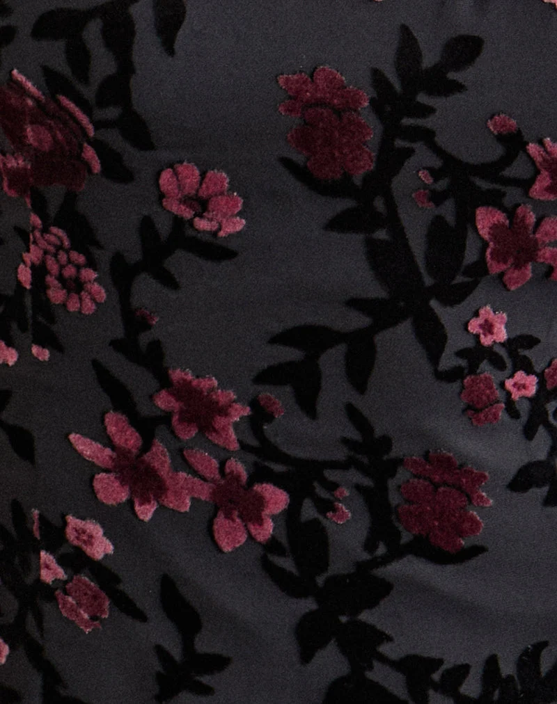 Nismara Maxikleid mit Devore-Blumenmuster in Schwarz
