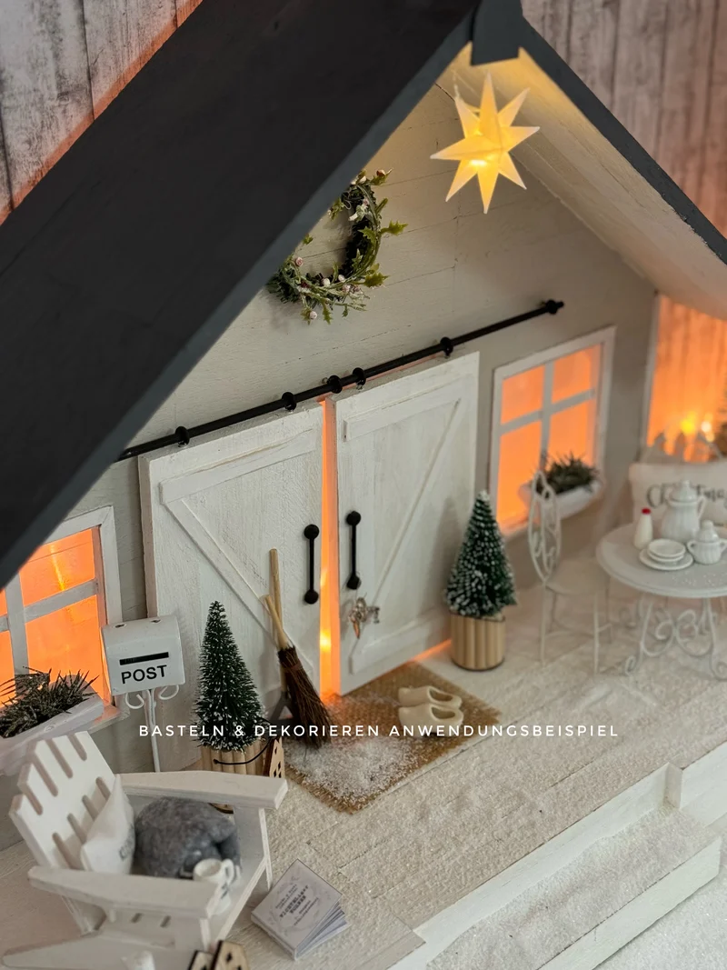 Miniatur Leuchtstern für Wichtelhaus – handgefertigter Deko-Stern mit Drahtlichterkette, skandinavische Weihnachtsdekoration