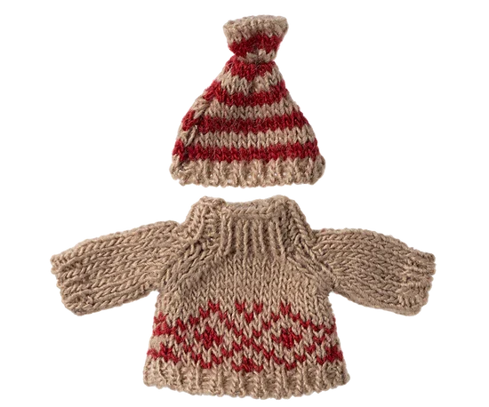 Strickpullover und Mütze Mama Maus Maileg