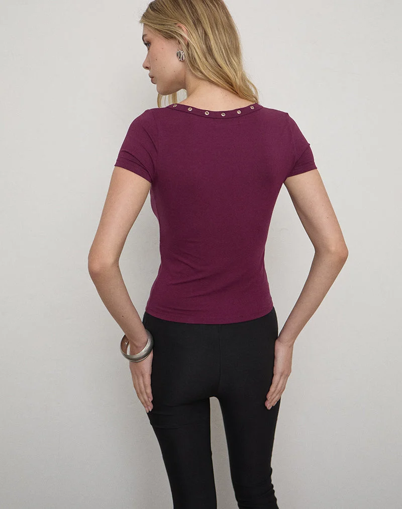Sudata-Oberteil mit Schnürung aus Rayon-Jersey, Deep Purple