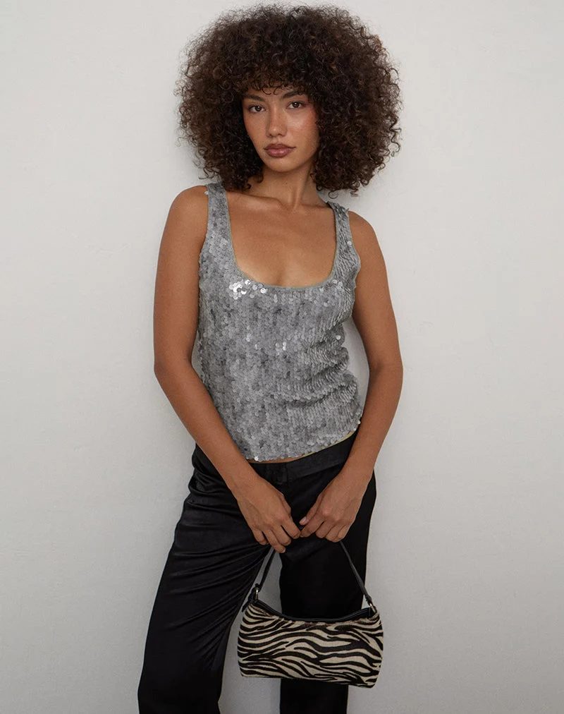 Qian Scoop-Weste in „Disc Sequin Silver“
